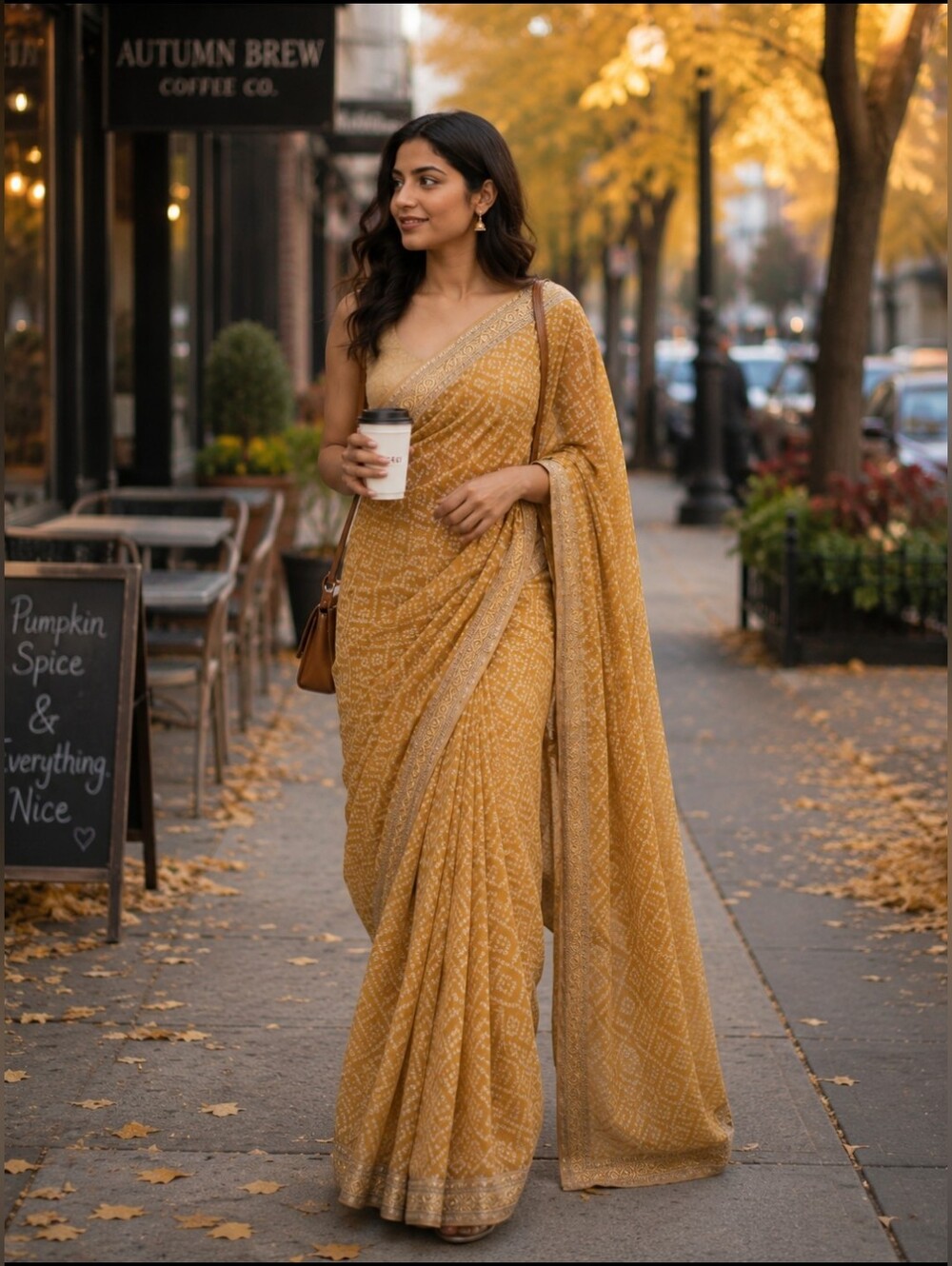Mustard Printed Shiffon Saree